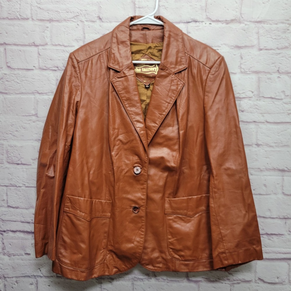 VTG Montgomery Ward Tannery Leather Jacket‎ Womens 18.5 Camel Retro Western